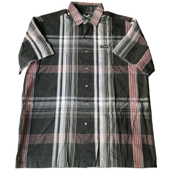 Avirex Men’s Short Sleeve Button Down Shirt size XL, Black Red White Checked - Picture 1 of 8